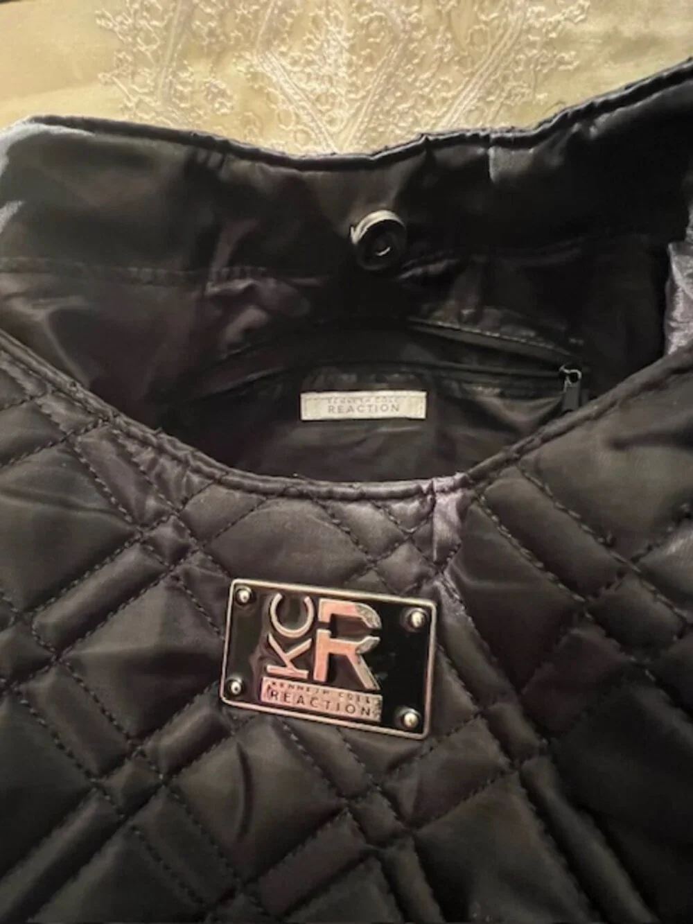 Kenneth Cole Reaction black‎ diamond quilted nylon hobo bag